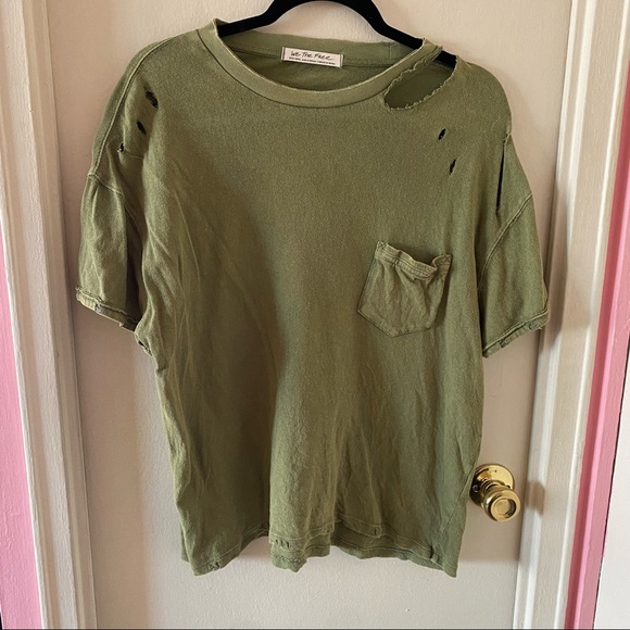 Free People Tops - Free People We the Free Green Oversized, Distressed T-Shirt with Mini Pocket